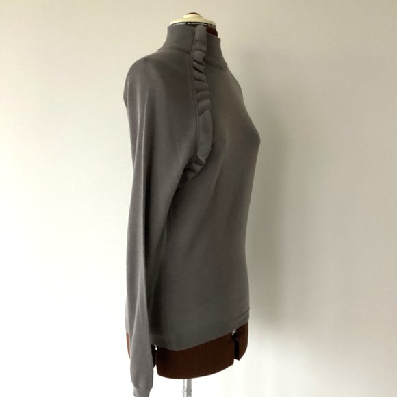 Wool Blend Mock Turtleneck with Side Ruffle - Picture 4 of 5